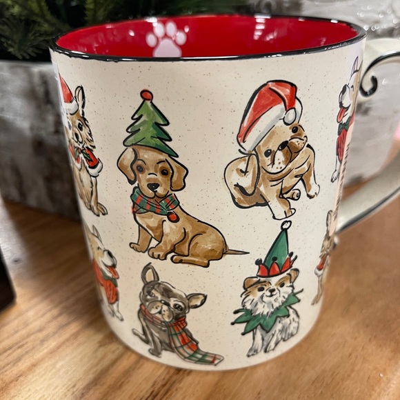 Christmas Dogs Frenchie Pug Dachshund Corgi Ceramic scroll Handle Coffee Mug NWT - Picture 4 of 5